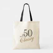 50 en Classy Elegant Black Golden Script Birthday Tote Bag (Achterkant)
