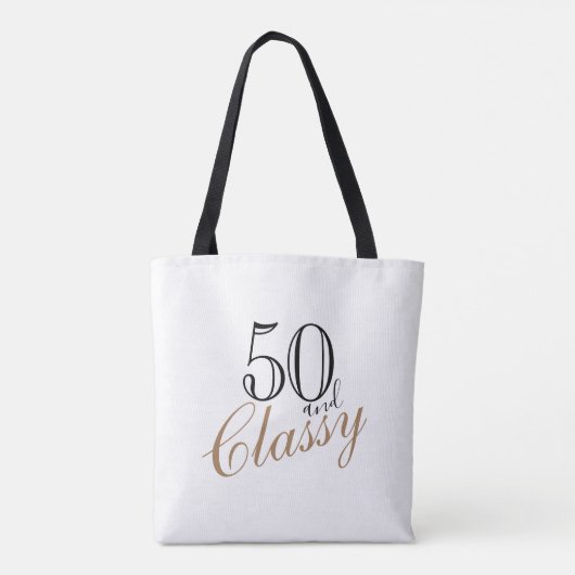 50 en Classy Elegant Black Golden Script Birthday Tote Bag (Achterkant)