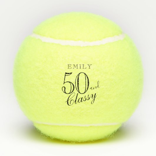 50 en Classy Elegant Script Naam 50e Verjaardag Tennisballen (Achterkant)