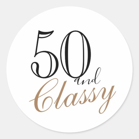 50 en Classy Modern Elegant Woman Birthday Ronde Sticker (Voorkant)