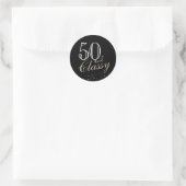 50 en Classy Modern Elegant Zwart Verjaardag Ronde Sticker (Tas)