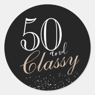 50 en Classy Modern Elegant Zwart Verjaardag Ronde Sticker