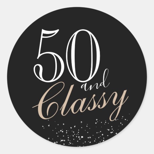 50 en Classy Modern Elegant Zwart Verjaardag Ronde Sticker (Voorkant)