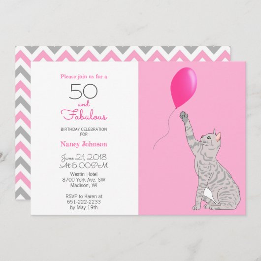 50 en de Fabulous 50th Birthday Invitation Kaart (Voorkant / Achterkant)