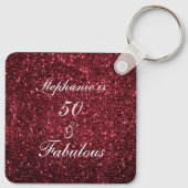 50. en de Fabulous Birthday Red Burgundy Glitter 2 Sleutelhanger (Achterkant)
