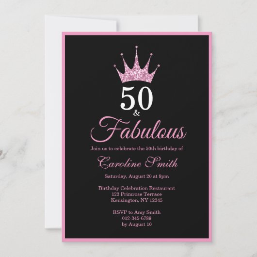 50. en de Fabulous Fiftieth Birthday Invitation Kaart (Voorkant)