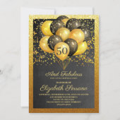 50 en de Fabulous Gold Black glitter-uitnodiging Kaart (Voorkant)