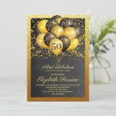 50 en de Fabulous Gold Black glitter-uitnodiging Kaart (Staand voorkant)