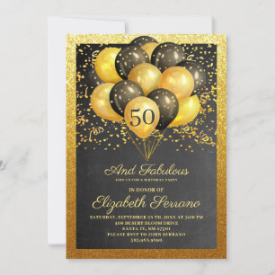 50 en de Fabulous Gold Black glitter-uitnodiging Kaart