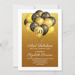 50 en de Fabulous Gold Glitter Black Balloons Part Kaart