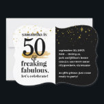 50. en de Fantastische Moderne Bold Funny Birthday Kaart<br><div class="desc">Een grappige uitnodiging van het 50ste verjaardagsfeest voor het FABULOUS-verjaardagsmeisje met gedurfde en moderne zwart-witte typografie,  en gewoon een gouden glitter op een simpel kleurenblokontwerp. Alle kleuren kunnen worden veranderd,  enkel "pas verder aan"en geef de sjabloon uit nochtans u houdt van.</div>