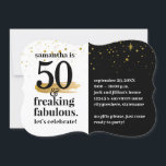 50. en de Fantastische Moderne Bold Funny Birthday Kaart<br><div class="desc">Een grappige uitnodiging van het 50ste verjaardagsfeest voor het FABULOUS-verjaardagsmeisje met gedurfde en moderne zwart-witte typografie,  en gewoon een gouden glitter op een simpel kleurenblokontwerp. Alle kleuren kunnen worden veranderd,  enkel "pas verder aan"en geef de sjabloon uit nochtans u houdt van.</div>