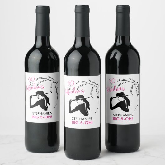 50 en de feestdag van Fabulous Birthday Wijn Etiket (Flessen)