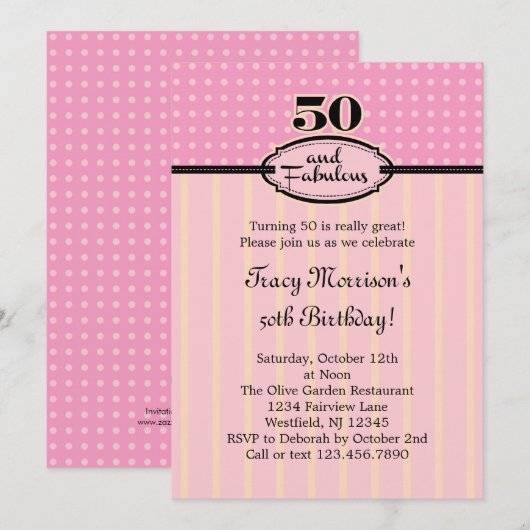 50 en de uitnodiging van Fabulous Birthday (Voorkant / Achterkant)