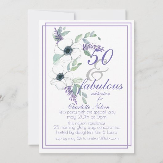 50 en de Waterverf van Fabulous Elegant Floral Kaart (Voorkant)