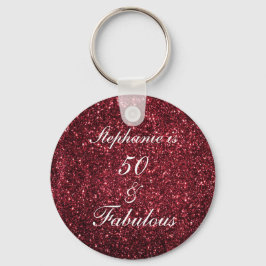 50 en een fabelachtige Birthday Red Burgundy Glitt Sleutelhanger