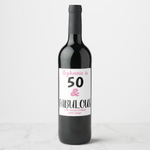 50 en een geweldige tekst van de Birthday Party Wijn Etiket