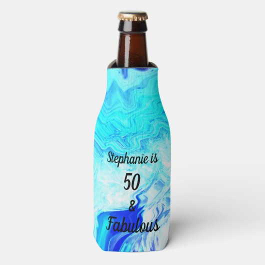 50 en een verbluffend Birthday Geode Agate Blue Pa Flesjeskoeler (Fles Voorkant)