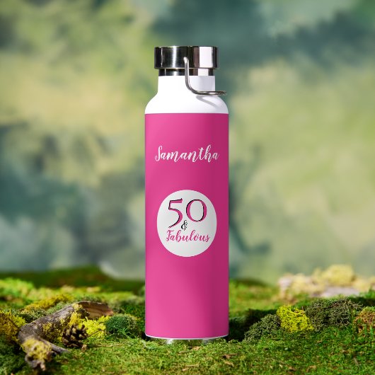 50- en Fab 50e verjaardag Gepersonaliseerd Cerise Waterfles (Buiten)