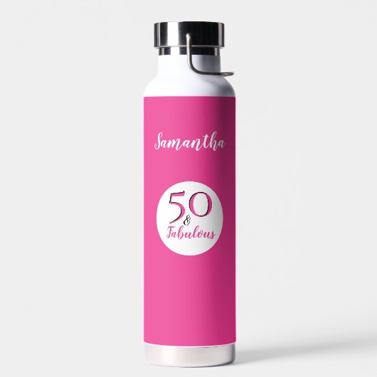 50- en Fab 50e verjaardag Gepersonaliseerd Cerise  Waterfles (Links)