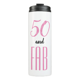 50 en Fab roze en zwart Thermosbeker
