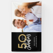 50 en Fab verjaardag zwart en goud fotocollage Spandoek (Verticaal)