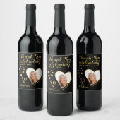 50 en Fab Verjaardagsfoto Dank u Zwart en Goud Wijn Etiket (Flessen)