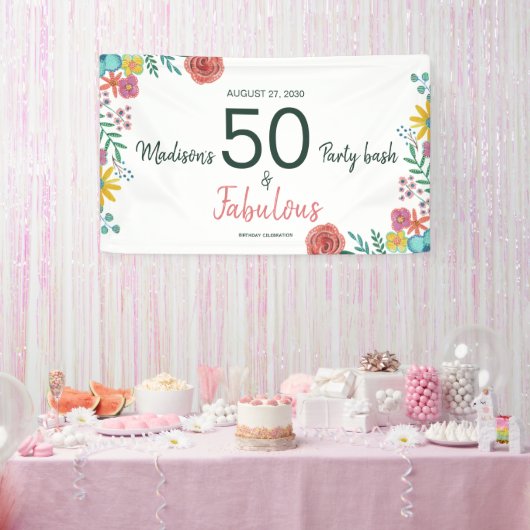 50 en fabelachtig elegant florale waterverf invita spandoek (Feest)