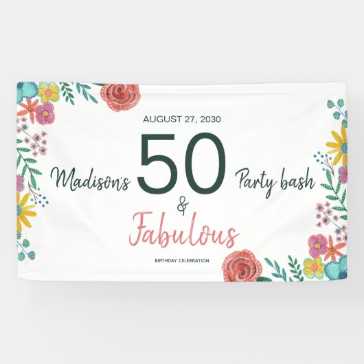 50 en fabelachtig elegant florale waterverf invita spandoek (Horizontaal)