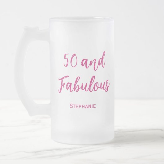 50 en fabelachtige 50e moderne roze frosted bier m matglas bierpul (Links)