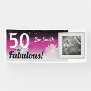 50 en fabelachtige, roze, zwarte en witte zeeschil spandoek