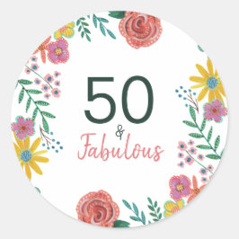 50 en fabelgroene elegante florale waterverf c ronde sticker