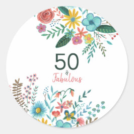 50 en fabelgroene elegante florale waterverf ronde sticker