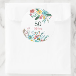 50 en fabelgroene elegante florale waterverf ronde sticker