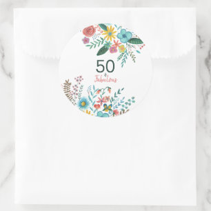 50 en fabelgroene elegante florale waterverf ronde sticker