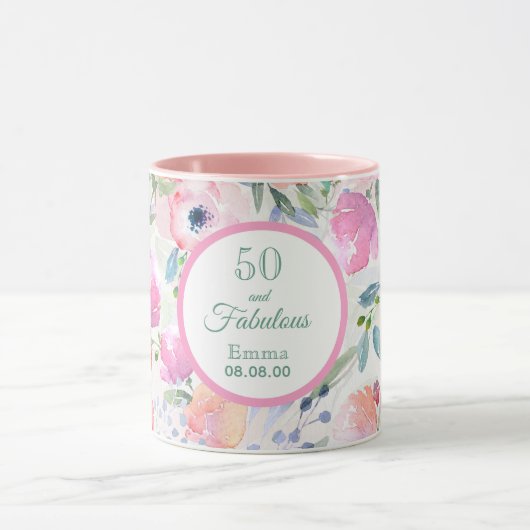 50 en fabelroze floralen noemen elegant mok (Midden)
