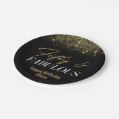 50 en Fablous Birthday Black/Gold Confetti Papieren Bordje (Gekanteld)