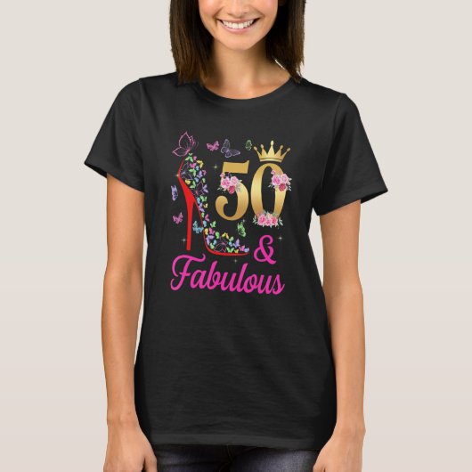 50 en Fabulous 50 jaar oude 50-daagse vlinders H T-shirt (Voorkant)