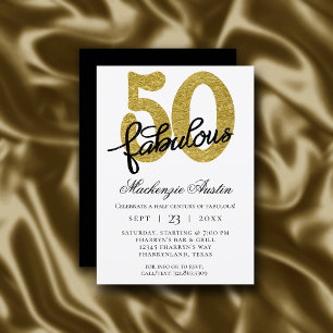 50 en Fabulous   50e Gold Black Birthday Party Kaart