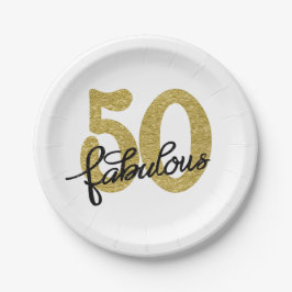 50 en Fabulous | 50e Gold Black Modern Party Papieren Bordje