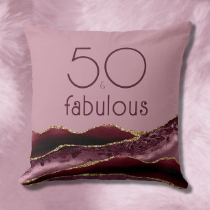 50 en Fabulous 50e Verjaardag Burgundy Roze Agate Kussen