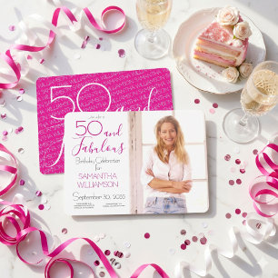 50 en Fabulous   50e Verjaardag Elegante Foto Kaart