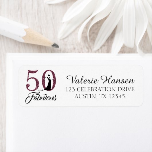 50 en Fabulous 50e Verjaardag Retouradreslabel Etiket (Insitu)