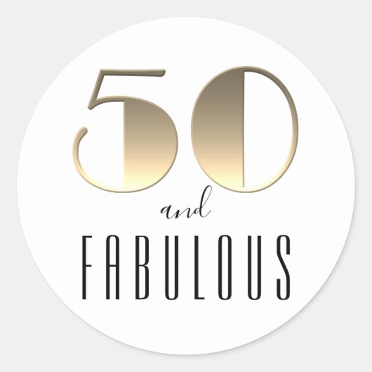 50 en Fabulous | 50e verjaardag Wit en Goud Ronde Sticker (Voorkant)