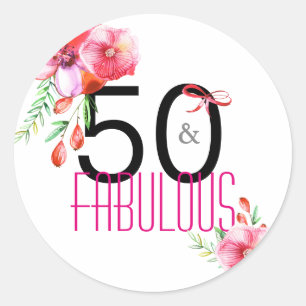 50 en Fabulous 50ste Bloemen Verjaardagsfeest Ronde Sticker