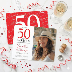 50 en Fabulous 50ste Verjaardag Elegante Foto Kaart