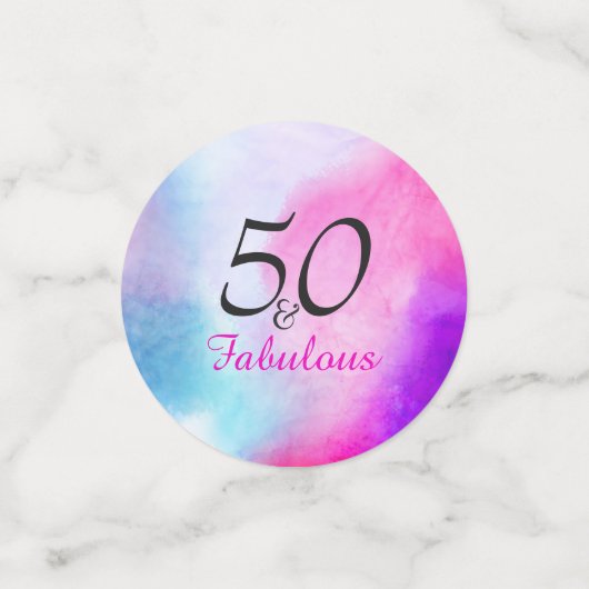 50 en Fabulous 50ste verjaardag Roze en Paars Confetti (Kleine voorkant)