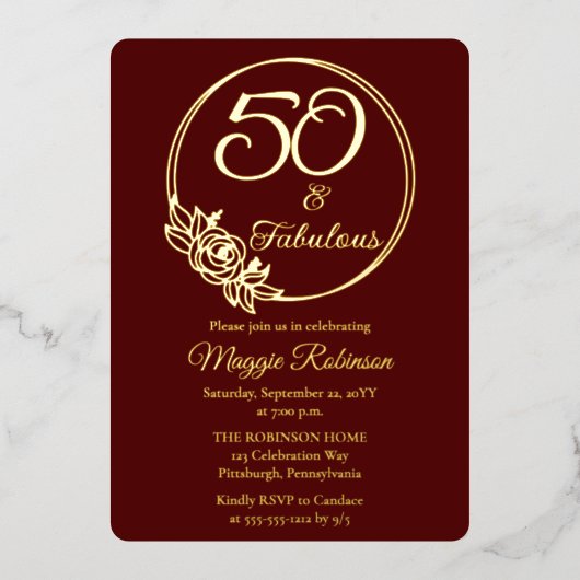 50 en Fabulous 50ste verjaardagsfeest gestempeld Folie Uitnodiging (Voorkant)