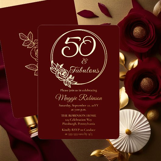 50 en Fabulous 50ste verjaardagsfeest gestempeld Folie Uitnodiging