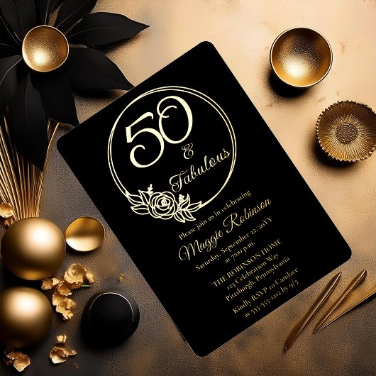 50 en Fabulous 50ste verjaardagsfeest gestempeld Folie Uitnodiging